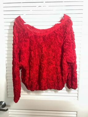 American Apparel Red Rosette Textured Long Sleeve Sweater